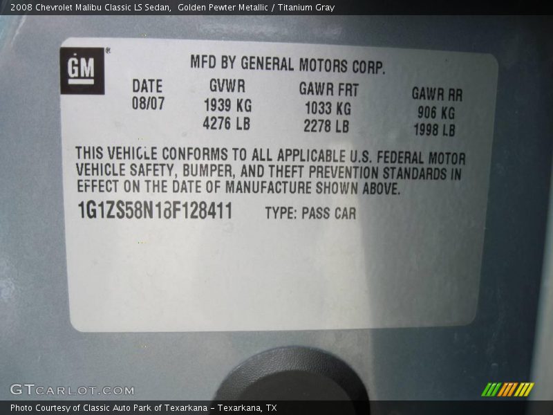 Golden Pewter Metallic / Titanium Gray 2008 Chevrolet Malibu Classic LS Sedan