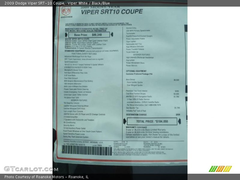 Viper White / Black/Blue 2009 Dodge Viper SRT-10 Coupe