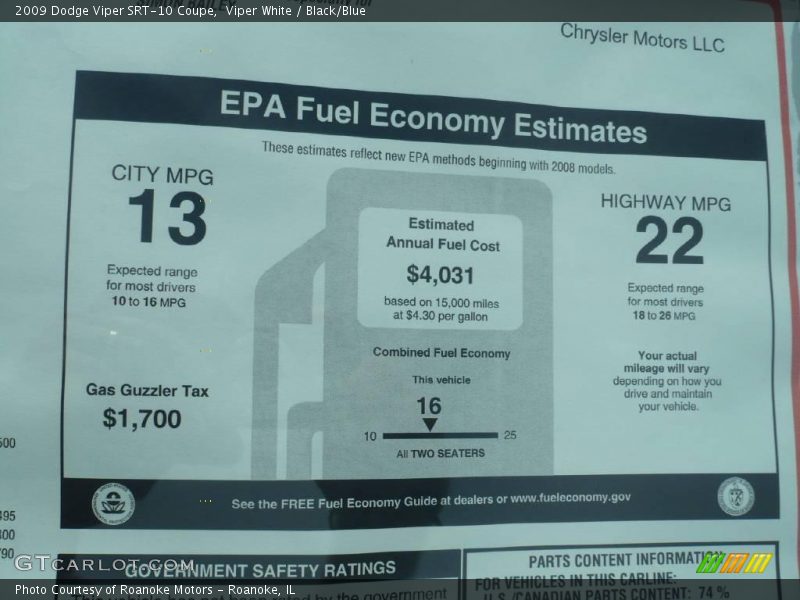 Viper White / Black/Blue 2009 Dodge Viper SRT-10 Coupe
