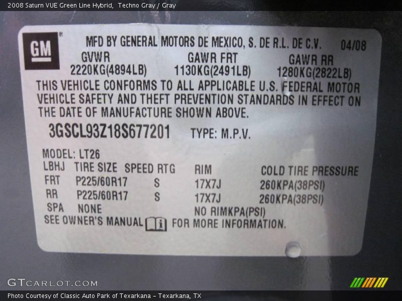 Techno Gray / Gray 2008 Saturn VUE Green Line Hybrid