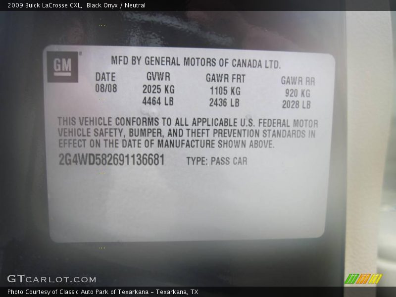 Black Onyx / Neutral 2009 Buick LaCrosse CXL