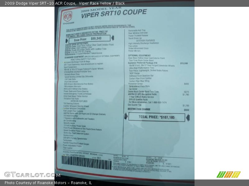 Viper Race Yellow / Black 2009 Dodge Viper SRT-10 ACR Coupe