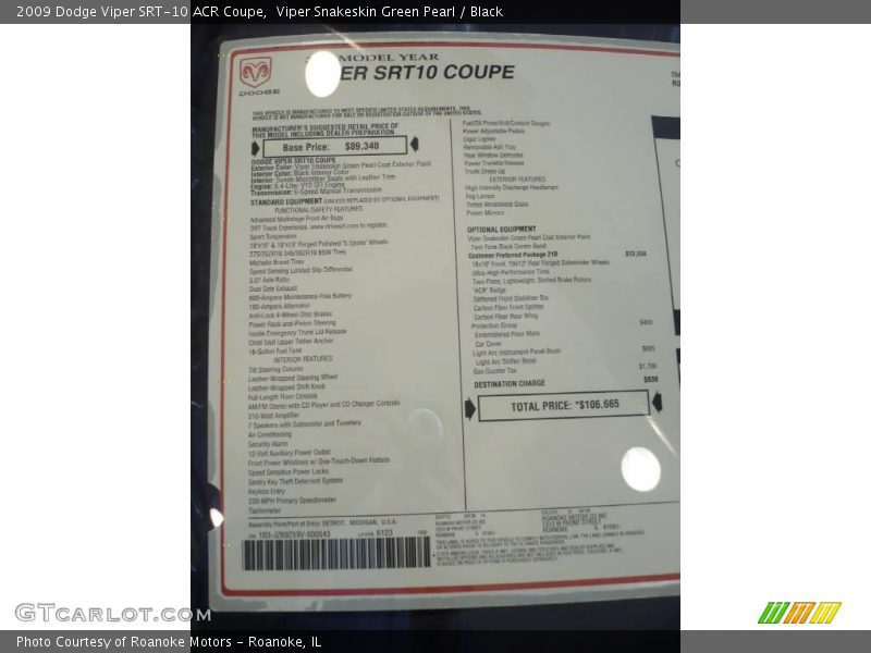 Viper Snakeskin Green Pearl / Black 2009 Dodge Viper SRT-10 ACR Coupe