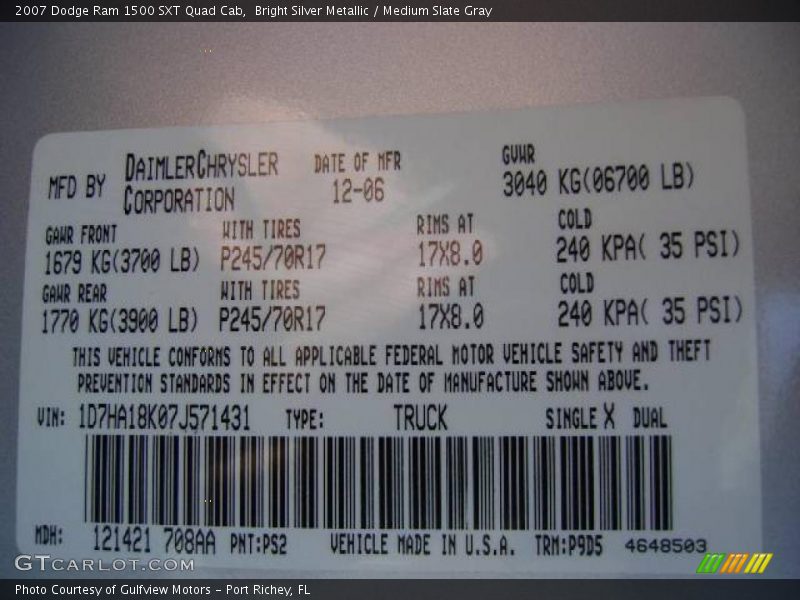 Bright Silver Metallic / Medium Slate Gray 2007 Dodge Ram 1500 SXT Quad Cab