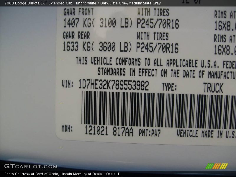 Bright White / Dark Slate Gray/Medium Slate Gray 2008 Dodge Dakota SXT Extended Cab