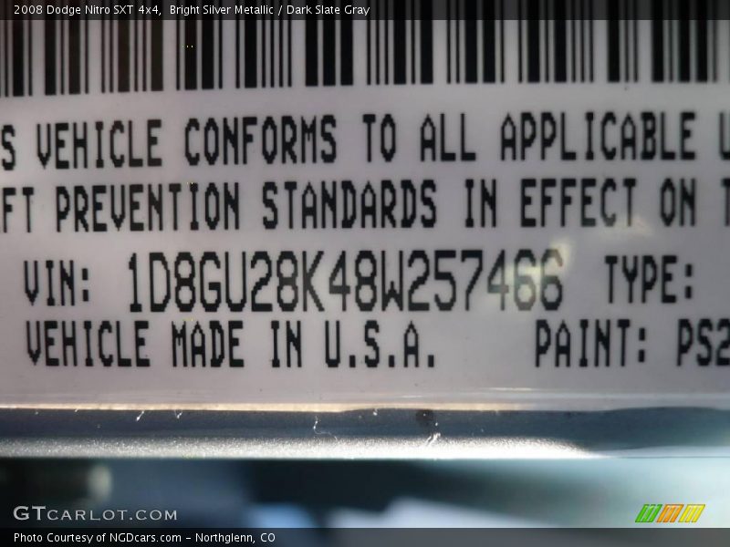 Bright Silver Metallic / Dark Slate Gray 2008 Dodge Nitro SXT 4x4