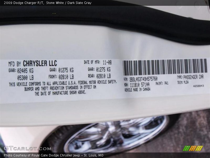 Stone White / Dark Slate Gray 2009 Dodge Charger R/T