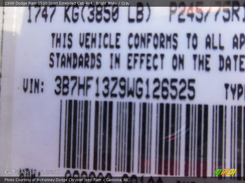 Bright White / Gray 1998 Dodge Ram 1500 Sport Extended Cab 4x4