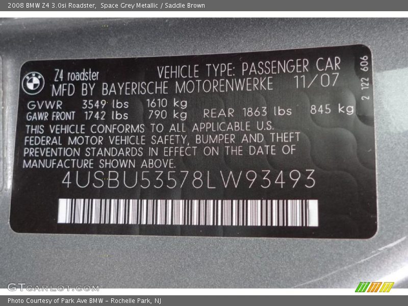 Space Grey Metallic / Saddle Brown 2008 BMW Z4 3.0si Roadster