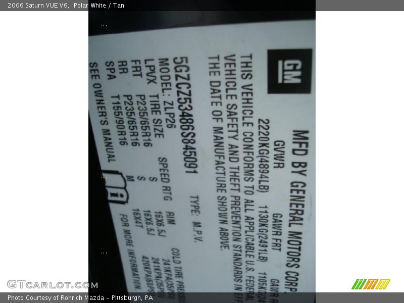 Polar White / Tan 2006 Saturn VUE V6