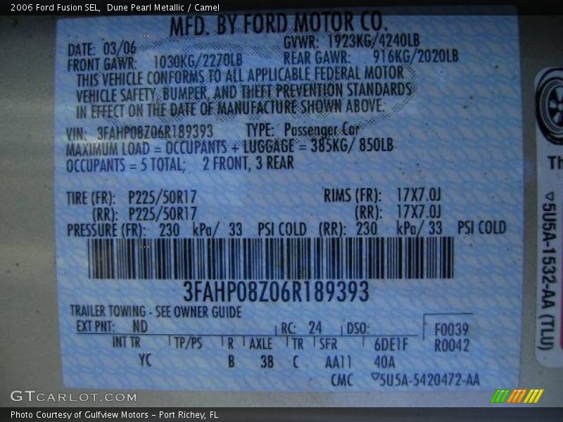 Dune Pearl Metallic / Camel 2006 Ford Fusion SEL