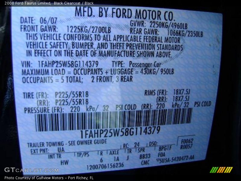 Black Clearcoat / Black 2008 Ford Taurus Limited
