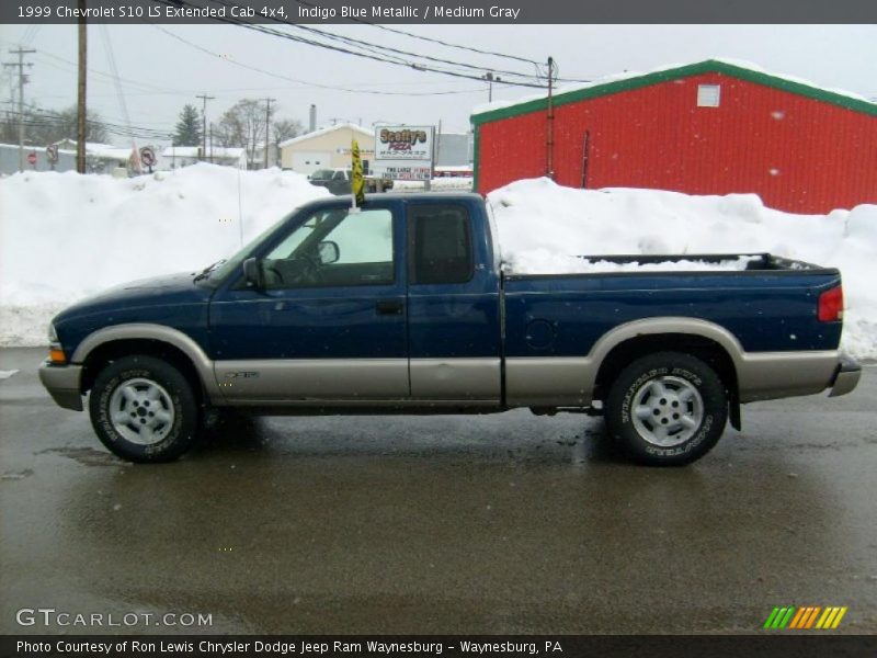 Indigo Blue Metallic / Medium Gray 1999 Chevrolet S10 LS Extended Cab 4x4
