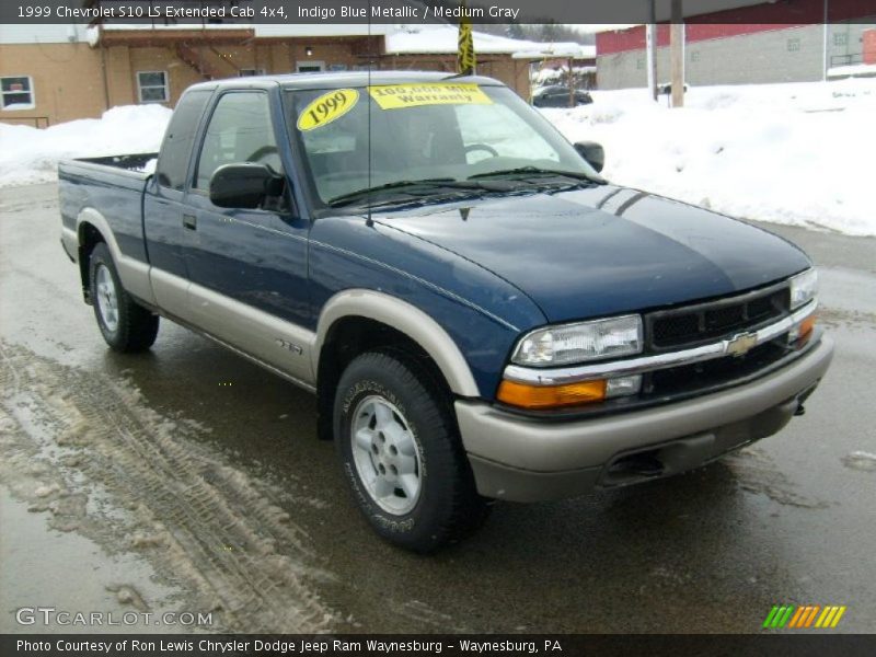 Indigo Blue Metallic / Medium Gray 1999 Chevrolet S10 LS Extended Cab 4x4