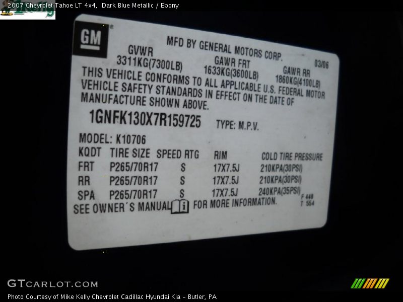 Dark Blue Metallic / Ebony 2007 Chevrolet Tahoe LT 4x4