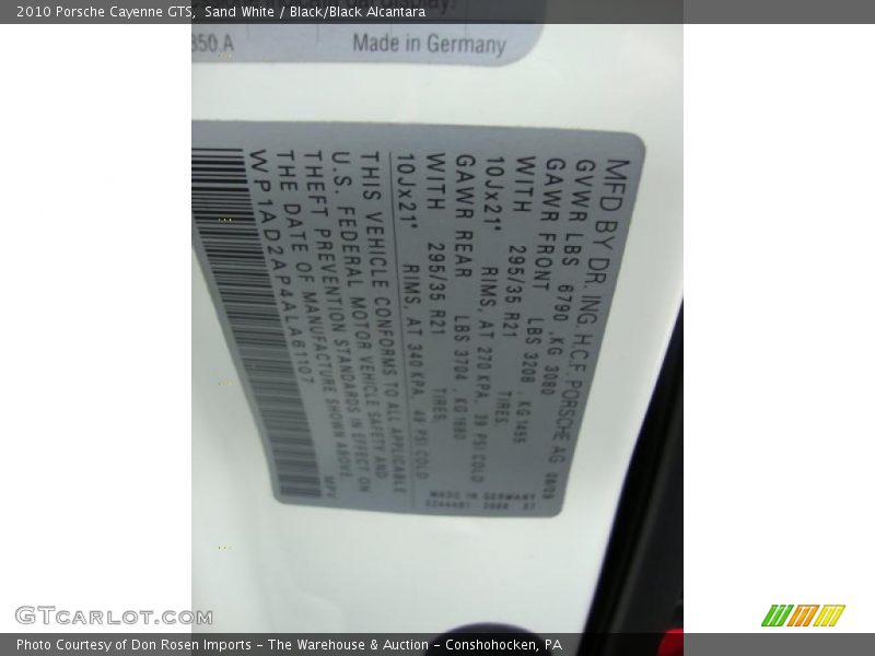 Sand White / Black/Black Alcantara 2010 Porsche Cayenne GTS