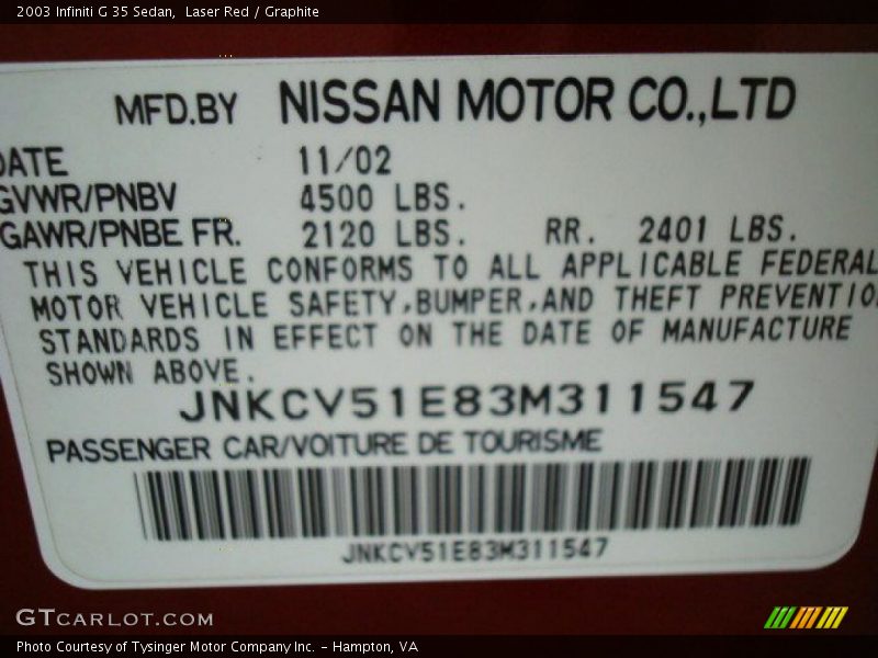 Laser Red / Graphite 2003 Infiniti G 35 Sedan