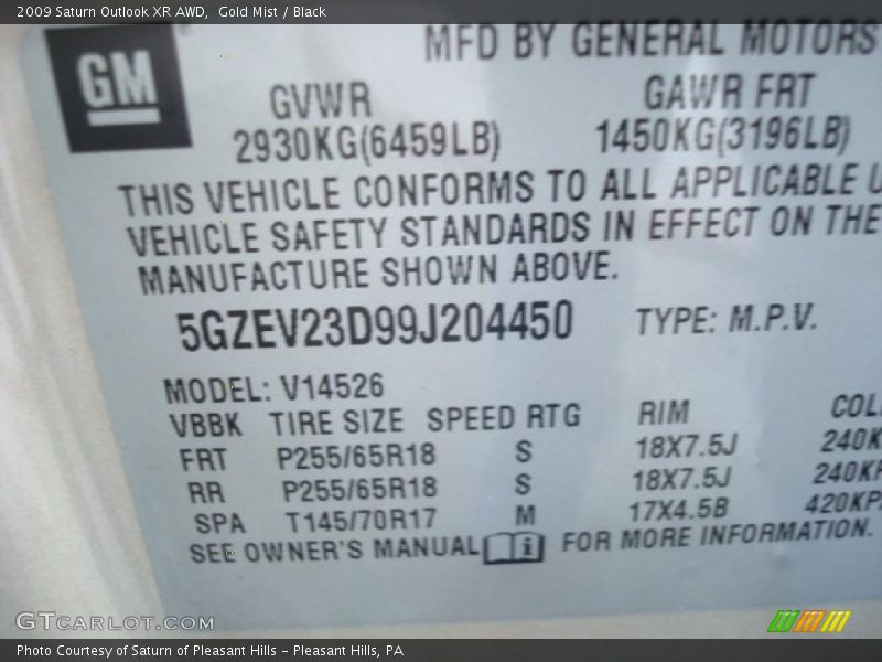 Gold Mist / Black 2009 Saturn Outlook XR AWD
