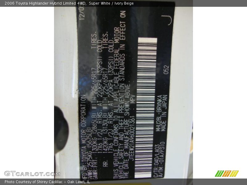 Super White / Ivory Beige 2006 Toyota Highlander Hybrid Limited 4WD