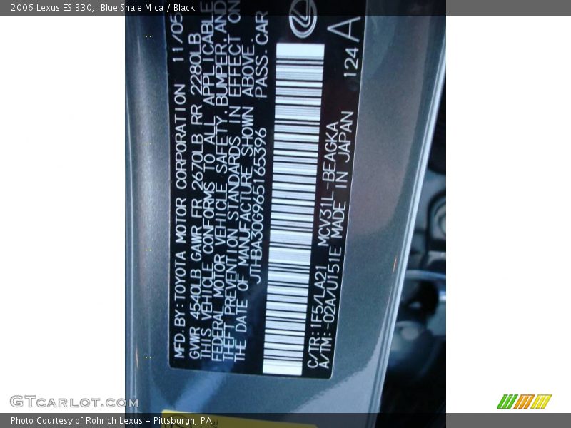 Blue Shale Mica / Black 2006 Lexus ES 330