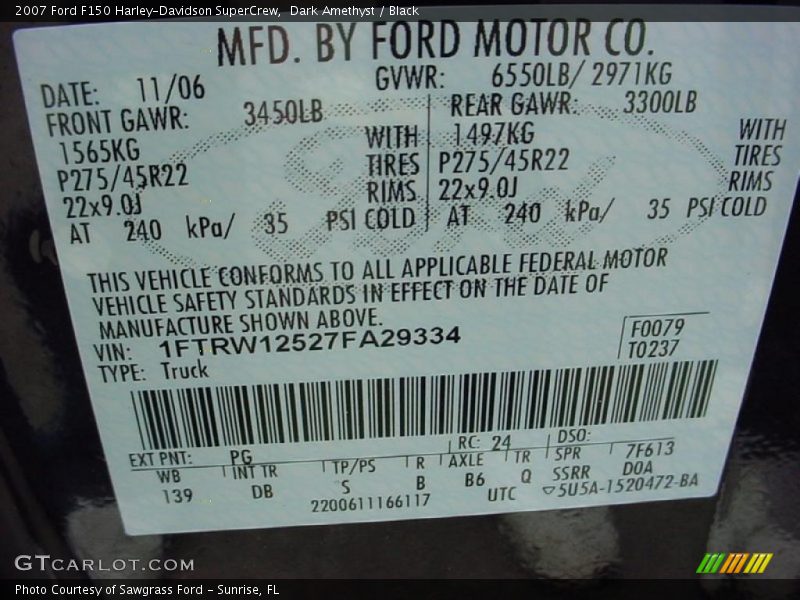 Dark Amethyst / Black 2007 Ford F150 Harley-Davidson SuperCrew