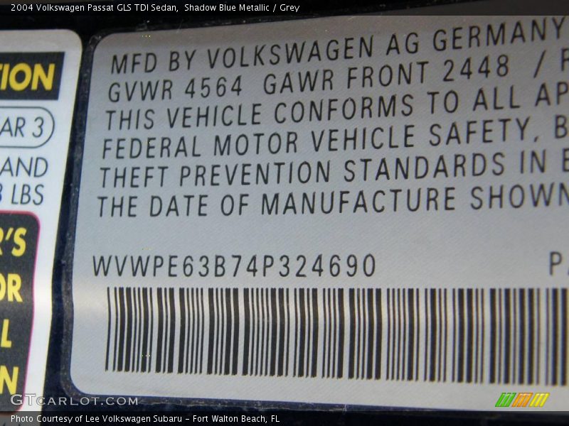 Shadow Blue Metallic / Grey 2004 Volkswagen Passat GLS TDI Sedan