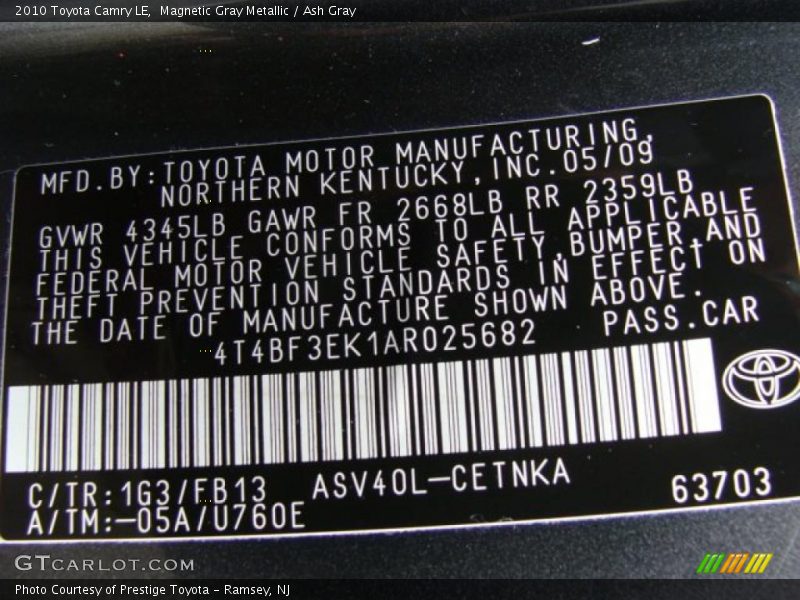 Magnetic Gray Metallic / Ash Gray 2010 Toyota Camry LE