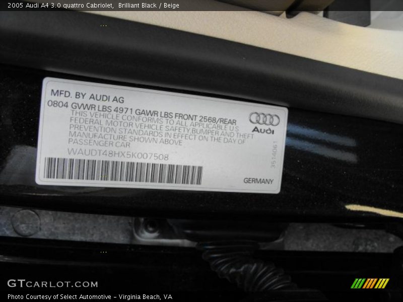 Brilliant Black / Beige 2005 Audi A4 3.0 quattro Cabriolet