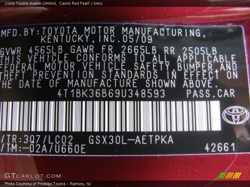 Cassis Red Pearl / Ivory 2009 Toyota Avalon Limited