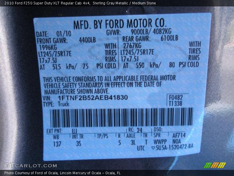 Sterling Gray Metallic / Medium Stone 2010 Ford F250 Super Duty XLT Regular Cab 4x4