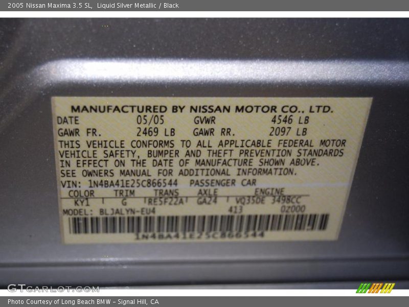 Liquid Silver Metallic / Black 2005 Nissan Maxima 3.5 SL
