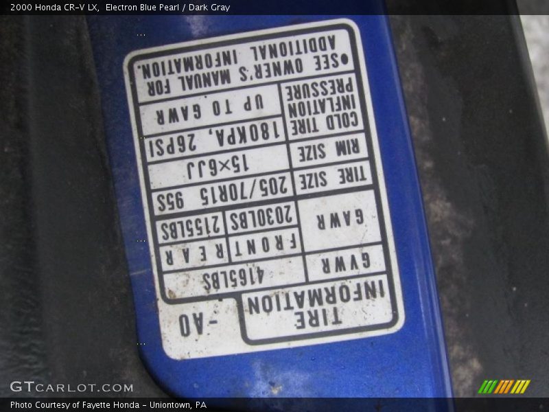 Electron Blue Pearl / Dark Gray 2000 Honda CR-V LX