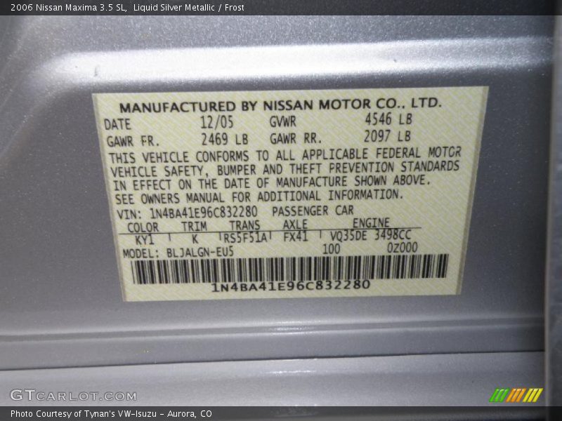 Liquid Silver Metallic / Frost 2006 Nissan Maxima 3.5 SL