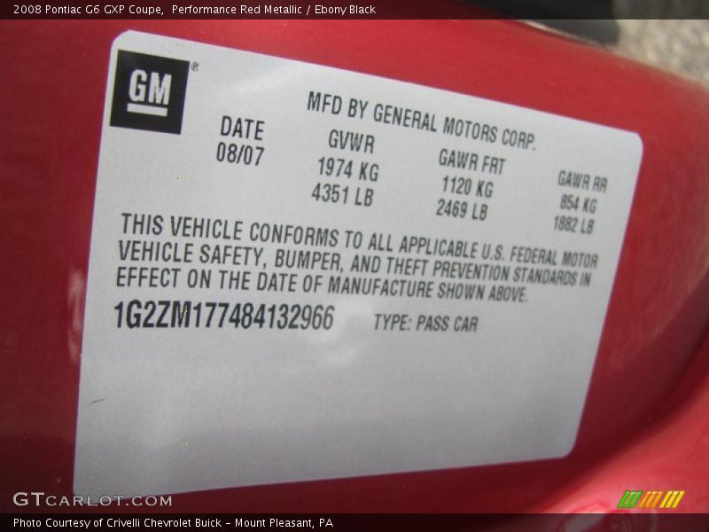 Performance Red Metallic / Ebony Black 2008 Pontiac G6 GXP Coupe
