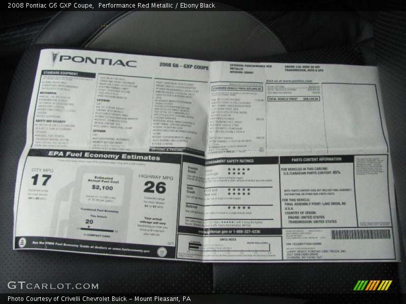 Performance Red Metallic / Ebony Black 2008 Pontiac G6 GXP Coupe