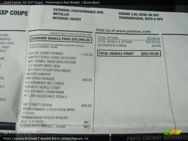 Performance Red Metallic / Ebony Black 2008 Pontiac G6 GXP Coupe