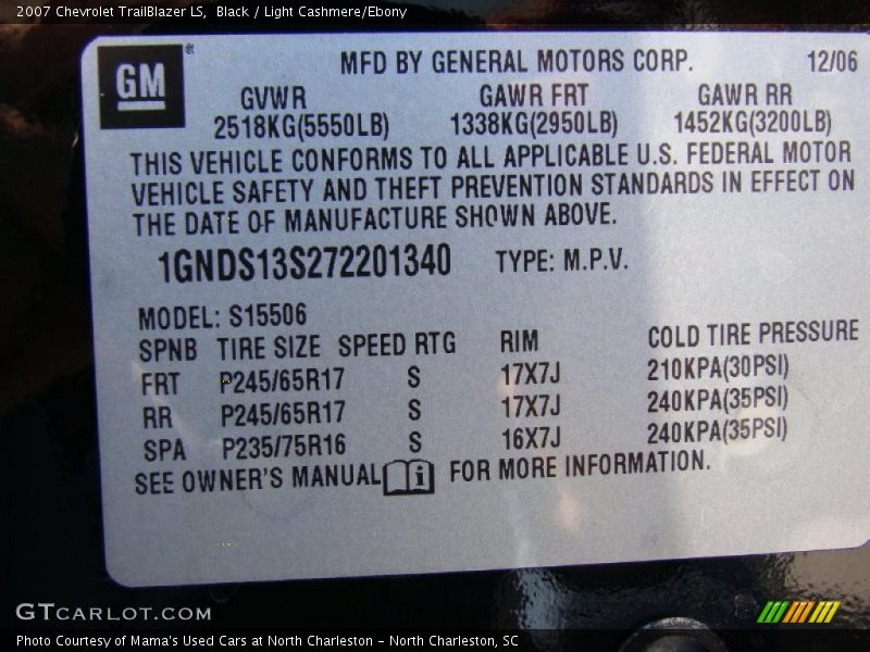 Black / Light Cashmere/Ebony 2007 Chevrolet TrailBlazer LS