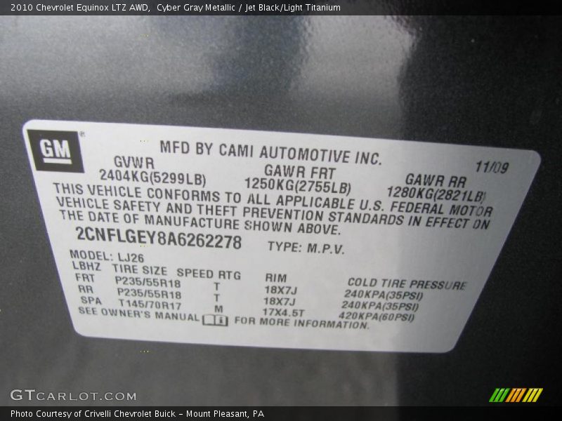 Cyber Gray Metallic / Jet Black/Light Titanium 2010 Chevrolet Equinox LTZ AWD