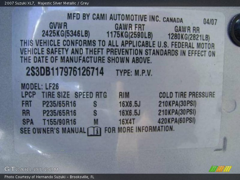 Majestic Silver Metallic / Grey 2007 Suzuki XL7
