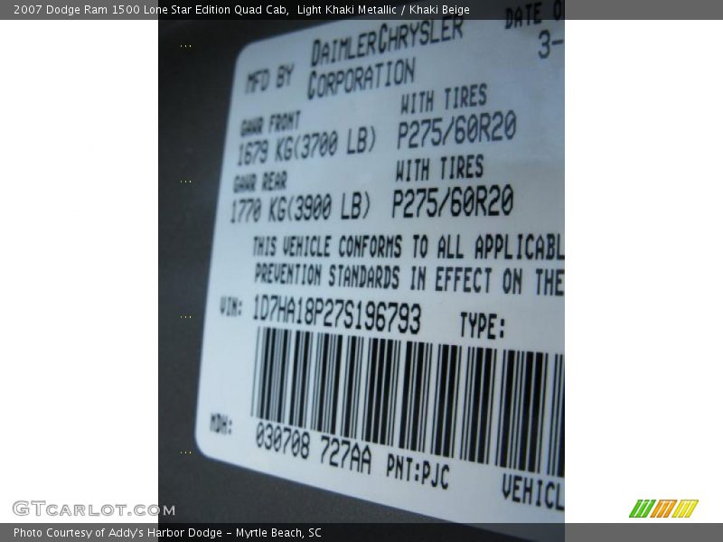 2007 Ram 1500 Lone Star Edition Quad Cab Light Khaki Metallic Color Code PJC