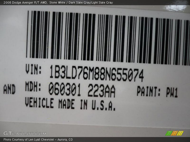 Stone White / Dark Slate Gray/Light Slate Gray 2008 Dodge Avenger R/T AWD