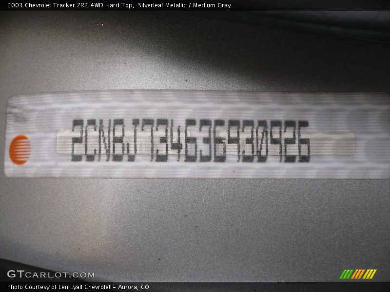 Silverleaf Metallic / Medium Gray 2003 Chevrolet Tracker ZR2 4WD Hard Top