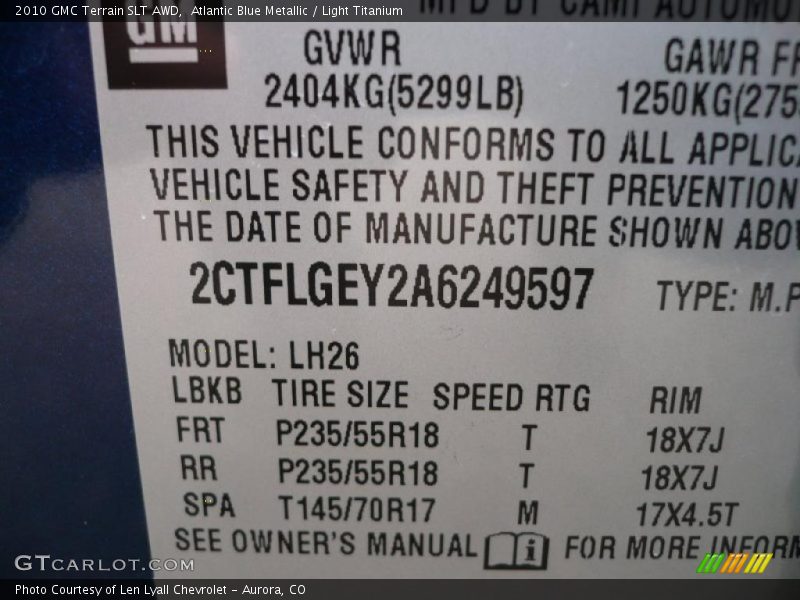 Atlantic Blue Metallic / Light Titanium 2010 GMC Terrain SLT AWD
