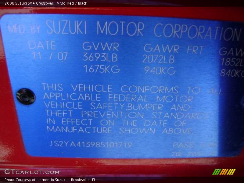 Vivid Red / Black 2008 Suzuki SX4 Crossover
