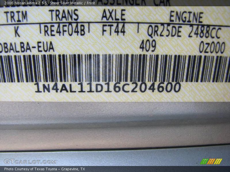 Sheer Silver Metallic / Frost 2006 Nissan Altima 2.5 S