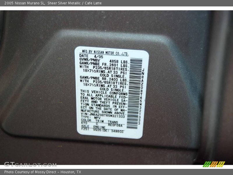 Sheer Silver Metallic / Cafe Latte 2005 Nissan Murano SL