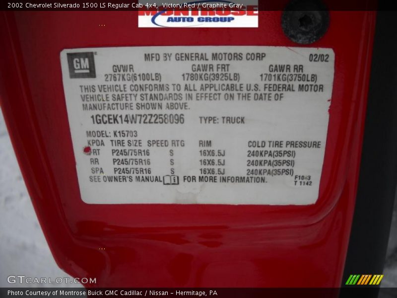Victory Red / Graphite Gray 2002 Chevrolet Silverado 1500 LS Regular Cab 4x4