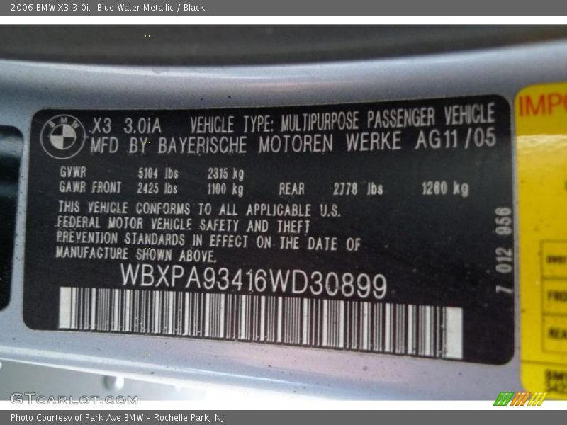 Blue Water Metallic / Black 2006 BMW X3 3.0i