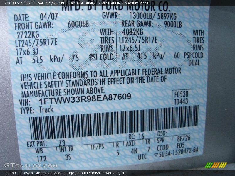 Silver Metallic / Medium Stone 2008 Ford F350 Super Duty XL Crew Cab 4x4 Dually