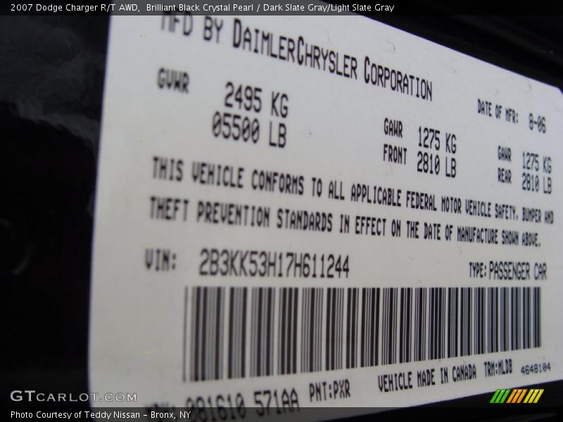 Brilliant Black Crystal Pearl / Dark Slate Gray/Light Slate Gray 2007 Dodge Charger R/T AWD
